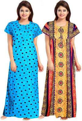 SILVER ORGANISATION Women Nighty Set(Blue, Yellow)