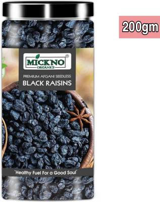 mickno organics 200gm Black Raisin seedless, Dry Grapes, (kali kishmish) Dry fruits Raisins