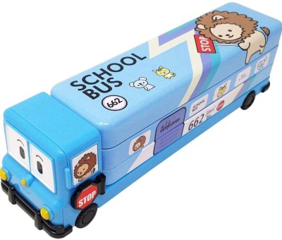 Neel School Bus geometry box cartoon Bus Box Art Plastic Pencil Box(Set of 1, Blue)