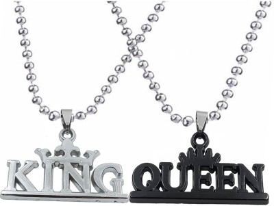 Love And Promise Silver King & Black Queen Couple Stylish Pendant For His & Her Sterling Silver, Rhodium Stainless Steel, Metal, Alloy Locket Set