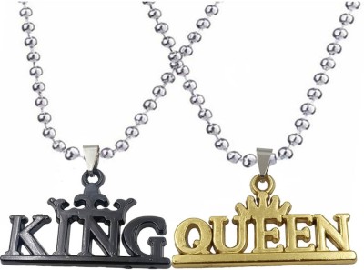 Love And Promise Black King & Gold Queen Couple Stylish Pendant For His & Her Sterling Silver, Rhodium Stainless Steel, Metal, Alloy Locket Set