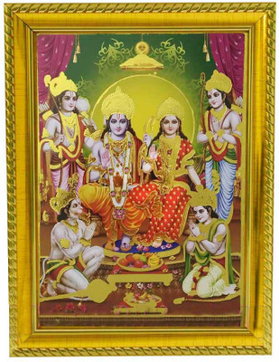 Om Pooja Shop Shree Ram Darbar in Photo Frame 6 inch Picture(Golden)