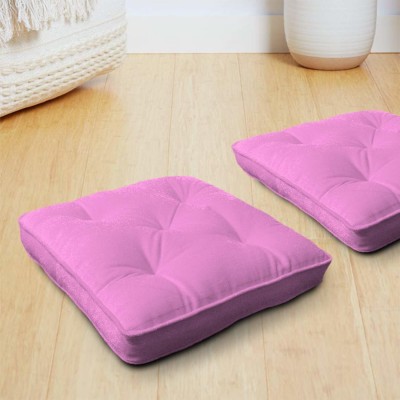 kioni Square Cushion Pillow For Tub, Car, Office, Chair, Balcony, Bedroom, 40 x 40 cm Microfibre Solid Floor Cushion Pack of 2(Pink)