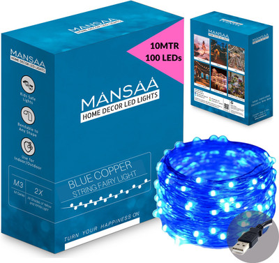 MANSAA 100 LEDs 10.06 m Blue Steady String Rice Lights(Pack of 1)