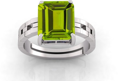 RSPR 9.25 Ratti 8.60 Carat Certified Natural Green Peridot Gemstone Adjustable Ring Metal Peridot Silver Plated Ring