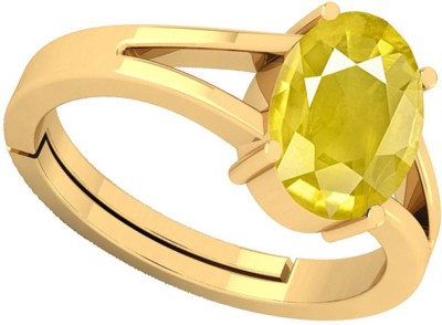 barmunda gems 8.25 - 8.50 Ratti Yellow Sapphire Pukhraj Stone Panchdhatu Ring Brass Sapphire Rhodium Plated Ring