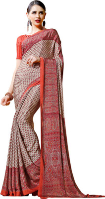 Jaanvi Fashion Digital Print Bollywood Crepe Saree(Red)