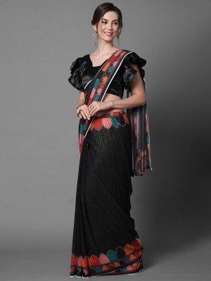 Ratnavati Floral Print Bollywood Georgette Saree(Black)