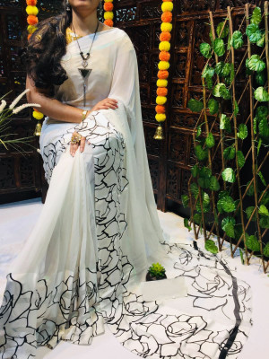 FashDeal Printed Bandhani Georgette Saree(Black)