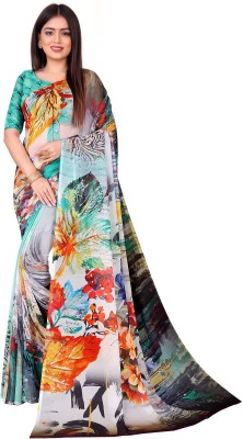 Kalaa Varsha Digital Print, Floral Print Bollywood Georgette Saree(Green)