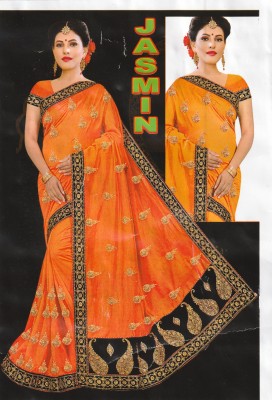 bolywood Embroidered Bollywood Art Silk Saree(Orange)