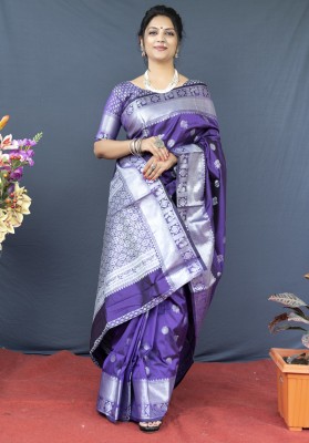 HETERIZE Printed Kanjivaram Pure Silk Saree(Purple)