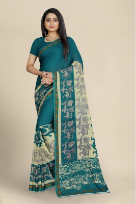 Grubstaker Printed Daily Wear Georgette Saree(Blue)