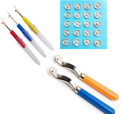 Crafts Haveli 3 Items Combo : 3 Seam Ripper, 2 Tracing Wheel & Tich Button Sewing Kit
