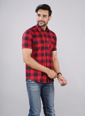 RENOUX Men Checkered Casual Red Shirt