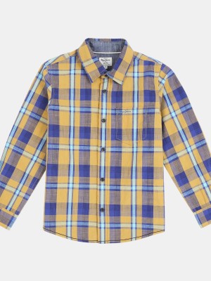 Pepe Jeans Boys Checkered Casual Yellow Shirt