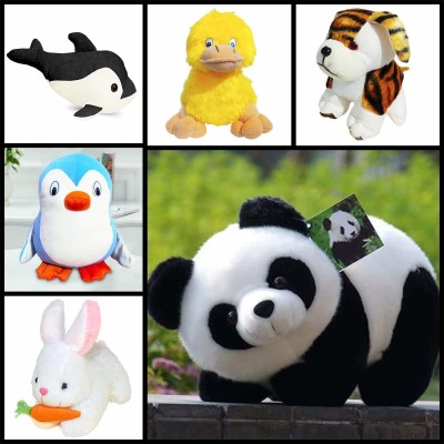 Softlife Puppy Dog, Rabbit, Panda, Fish, Duck, Penguin Stuffed Plush Soft Toy Combo Set  - 40 cm(Multicolor)