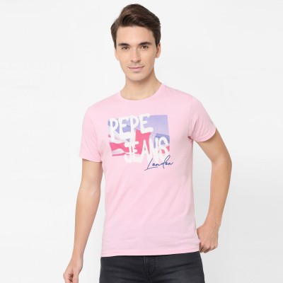 Pepe Jeans Printed Men Round Neck Pink T-Shirt