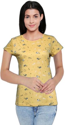 Miss Glare Printed Women Round Neck Gold T-Shirt