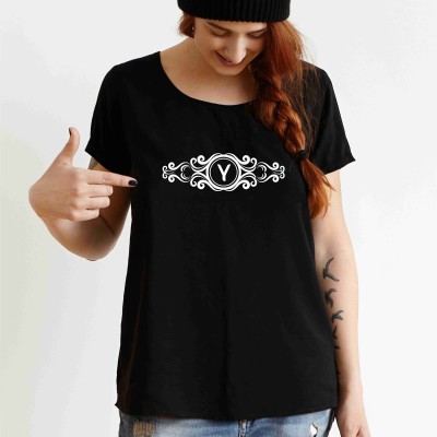 eweft Graphic Print Women Round Neck Black T-Shirt