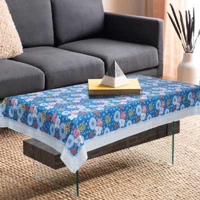 DPA Collection Printed 4 Seater Table Cover(Blue, PVC)