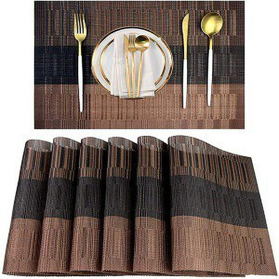 Trendegic Rectangular Pack of 6 Table Placemat(Black, PVC)