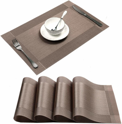 Home Brilliant Rectangular Pack of 6 Table Placemat(Brown, PVC)