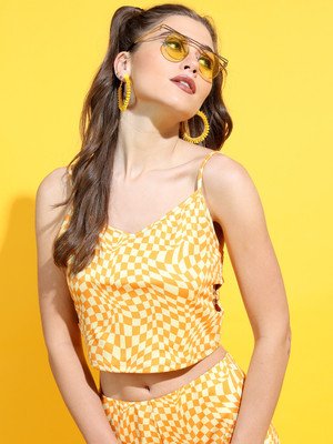 Tokyo Talkies Party Printed Women Yellow Top