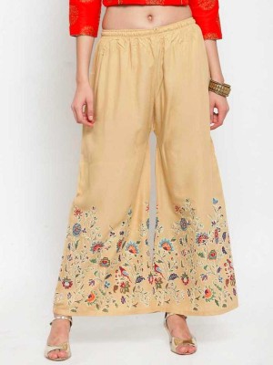 OMAYA Flared Women Beige Trousers