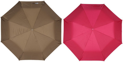 ORANGE 3 Fold Mono Silver Manual Combo - Pack of 2 Umbrella(Brown, Pink)