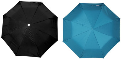 ORANGE 3 Fold Mono Silver Manual Combo - Pack of 2 Umbrella(Black, Blue)