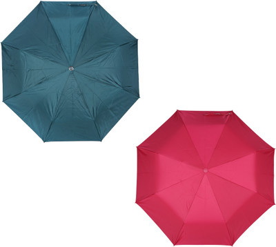 ORANGE 3 Fold Mono Silver Manual Combo - Pack of 2 Umbrella(Green, Pink)