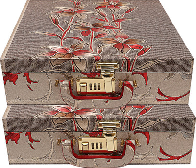 KUBER INDUSTRIES Wooden Floral Design 4 Rod Bangle Box/Case With Mirror&NumberLock-Packof2 (Gold) Make up, Jewellery Vanity Box(Gold)