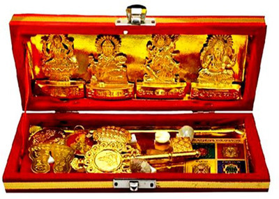 DevYogi Brass Shri Dhan Laxmi - Kuber bhandari Yantra Brass, Wooden Yantra (Pack of 1) Copper Yantra