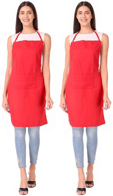 Kodenipr Club Polyester Home Use Apron - Free Size(Red, Pack of 2)
