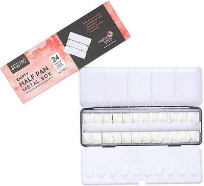 BRuSTRO Empty Watercolour 24 Half Pan Metal Box (Pans Included)
