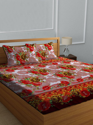 COTTON VILLAS 144 TC Microfiber Double Printed Flat Bedsheet(Pack of 1, 3D Green Dandia Printed)
