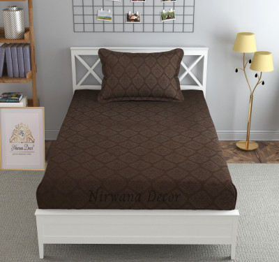 Nirwana Decor 180 TC Microfiber Single Abstract Fitted (Elastic) Bedsheet(Pack of 1, Brown)