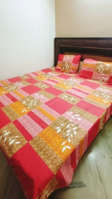 MARVEL COLLECTION 108 TC Polycotton King Floral Flat Bedsheet(Pack of 1, Pink, Orange)