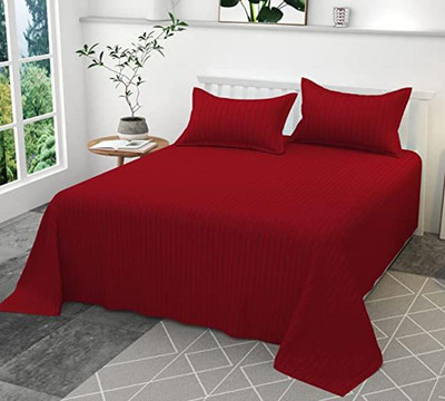 HELGA 210 TC Satin Double Striped Flat Bedsheet(Pack of 1, Red)
