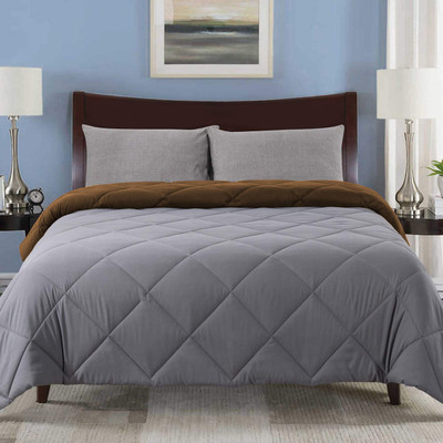 Linenovation Solid Double AC Blanket for  AC Room(Polyester, Brown-Light Grey)