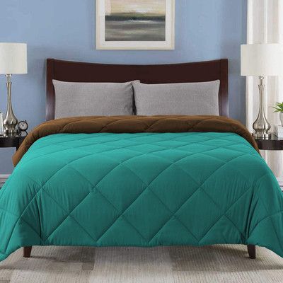Linenovation Solid Single AC Blanket for  AC Room(Polyester, Brown-Turquise)