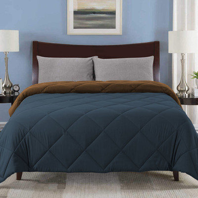 Linenovation Solid Single AC Blanket for  AC Room(Polyester, Brown-Dark Blue)