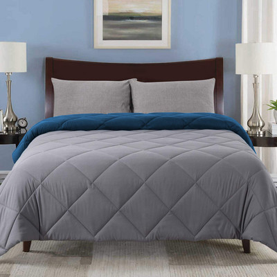 Linenovation Solid Single AC Blanket for  AC Room(Polyester, Grey-Royal Blue)