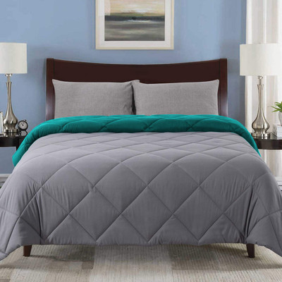 Linenovation Solid Double AC Blanket for  AC Room(Polyester, Grey-Turquise)