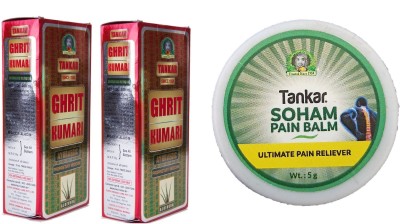 Tankar Ghrit Kumari Aloevera Hair Oil, 200ML (Pack Of 2) & Soham Pain Balm,5GR Liquid(2 x 202.5 ml)
