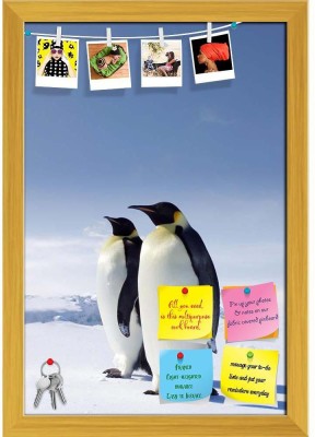 Artzfolio Two Emperor Penguins In Antarctica Notice Pin Board Soft Board with Push Pins Cork Bulletin Board(Golden Frame 12 x 17.5 inch (30 x 44 cms))