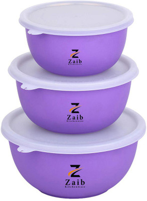 Zaib microwave safe steel bowl set with Lid food container serving bowls Pack of 3 Serve Casserole Set(1250 ml, 750 ml, 500 ml)