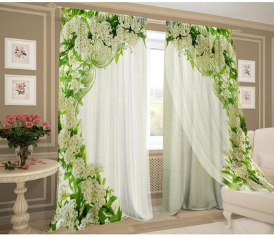 DD8 274 cm (9 ft) Long Door Polyester Room Darkening Curtain (Pack Of 2)(Green, Floral)