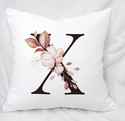 Plezer Color Lab Alphabet Letter 'X' Name Initial Pillow Cover With Filler (16x16 inch) (Square) Polyester Fibre Floral Cushion Pack of 1(White)